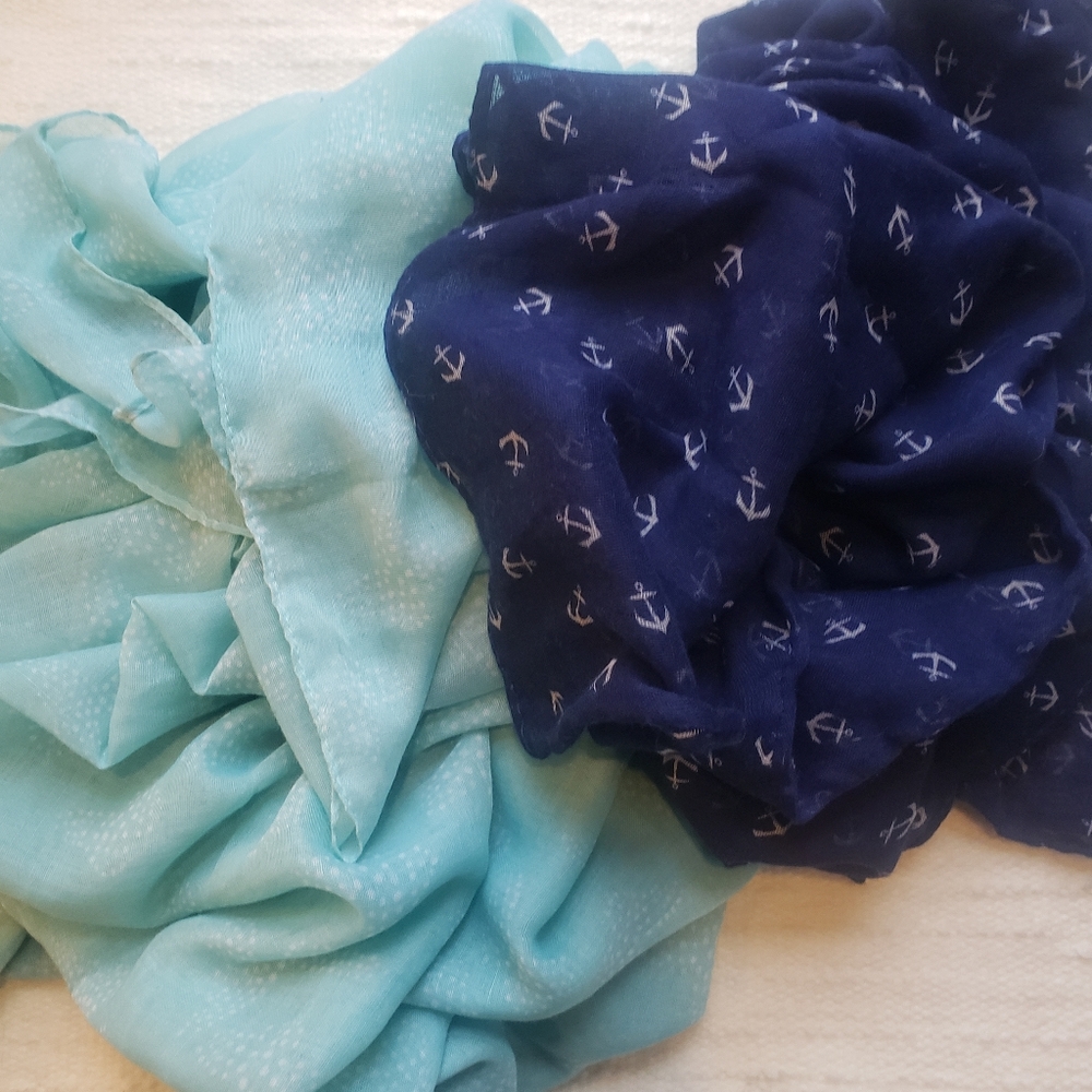 Two blue circle scarves